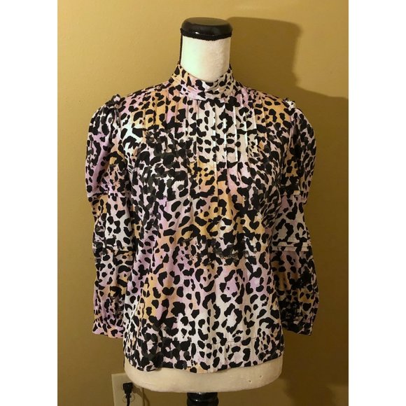 Veronica Beard Lety pastel leopard print silk blend Crepe De Chine Top - Picture 5 of 9